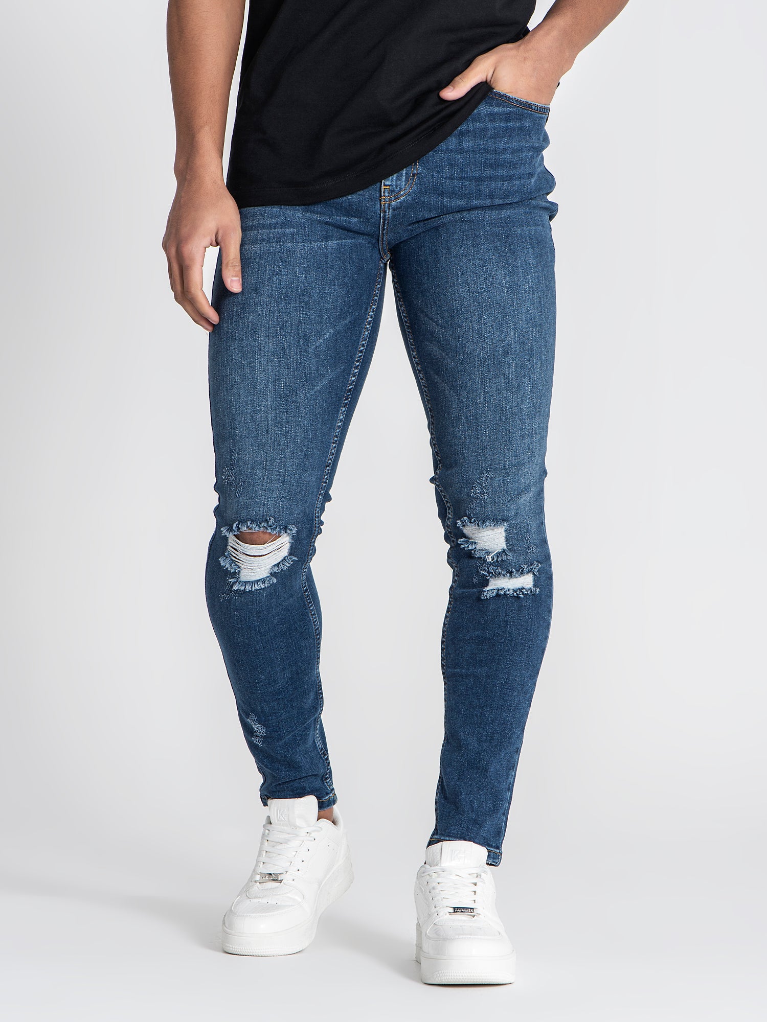 Dark Blue Core Ripped Slim Fit Jeans