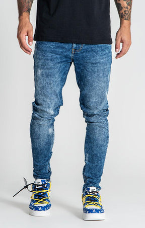 jeans / Blue Bleached Zipper Jeans