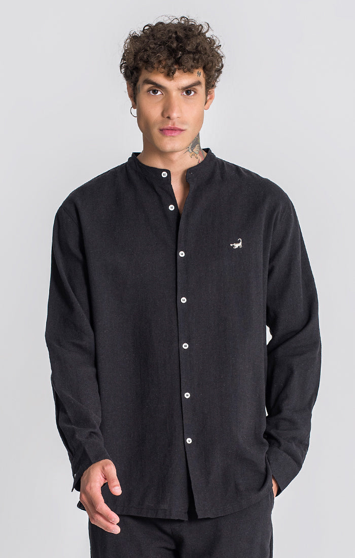 Black Linen Grandad Shirt