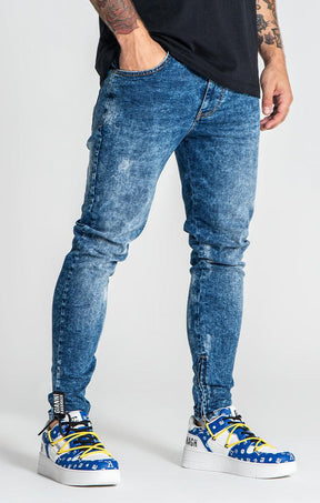 jeans / Blue Bleached Zipper Jeans