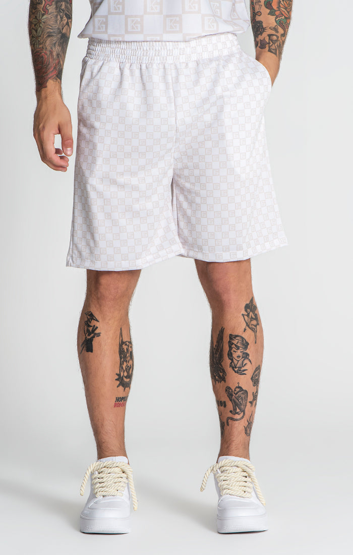 Beige Checkers Shorts