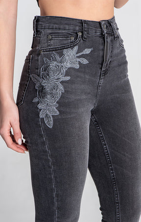 Black Rose Patch Jeans